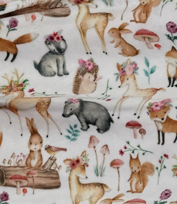 Sweet Woodland Animals Children's Luxury Double-Sided Minky Snuggle Blanket – Blush Hide – Ready to Ship
