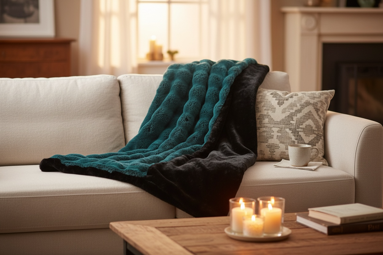 Powder Puff Frosted Everglade Luxury Double-Sided Minky Snuggle Blanket