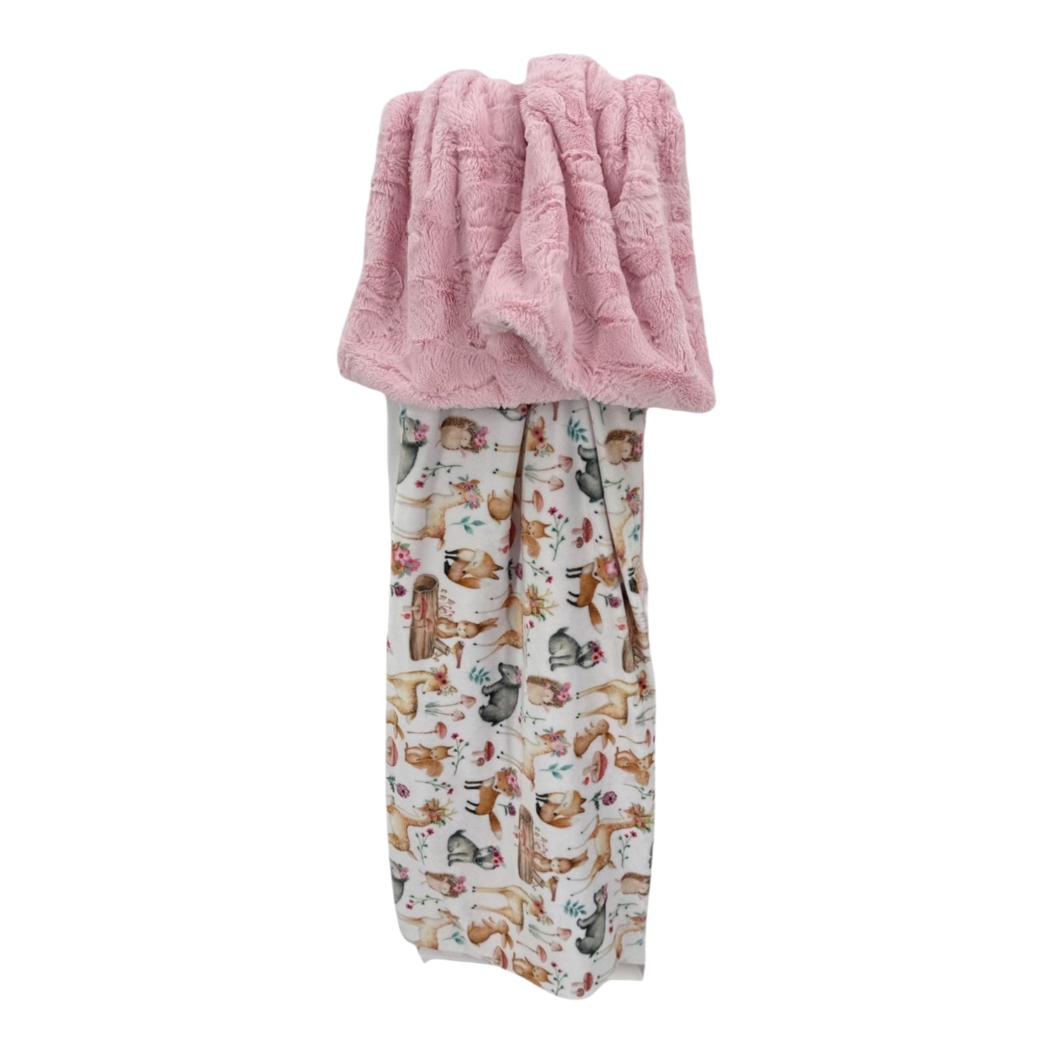 Sweet Woodland Animals Luxury Double-Sided Minky Children’s Snuggle Blanket – Blush, Carnation, Silver, or Khaki Hide Backing