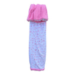 Mimi's Snuggle Company reversible throw blanket with pink bows on white and plush pink faux fur side.