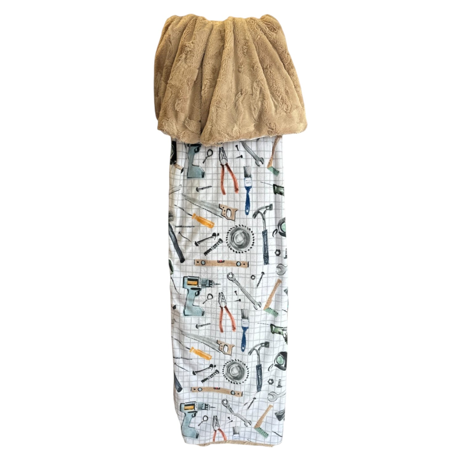 Tool Time Minky Snuggle Blanket with Safari Iron or Ginger Hide Backing